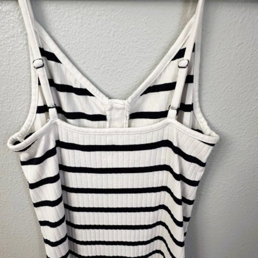 Aerie Ribbed Navy & White Striped Button Front Midi Dress Camisole Straps Size L - Picture 4 of 13